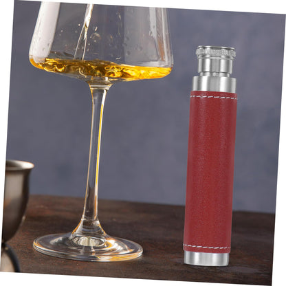 OFFSCH 1pc Stainless Steel Portable Wine Tube Leather Cover Compact Outdoor Wine Flask for Travel Round Base Design for Silver