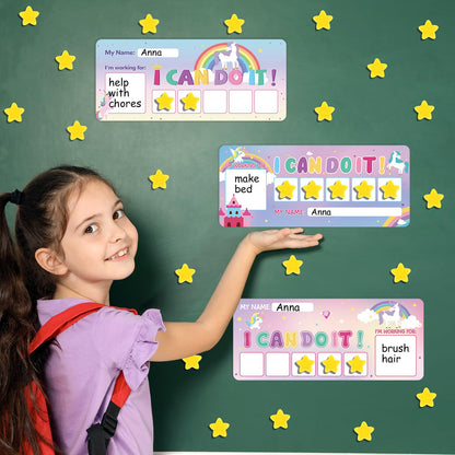 3 Sets Magnetic Rewards Chart for Kids Token Board Unicorn Castle Behavior Chart at Home Positive Star and Customization Goal Box Incentives for Teacher Essentials Elementary Classroom
