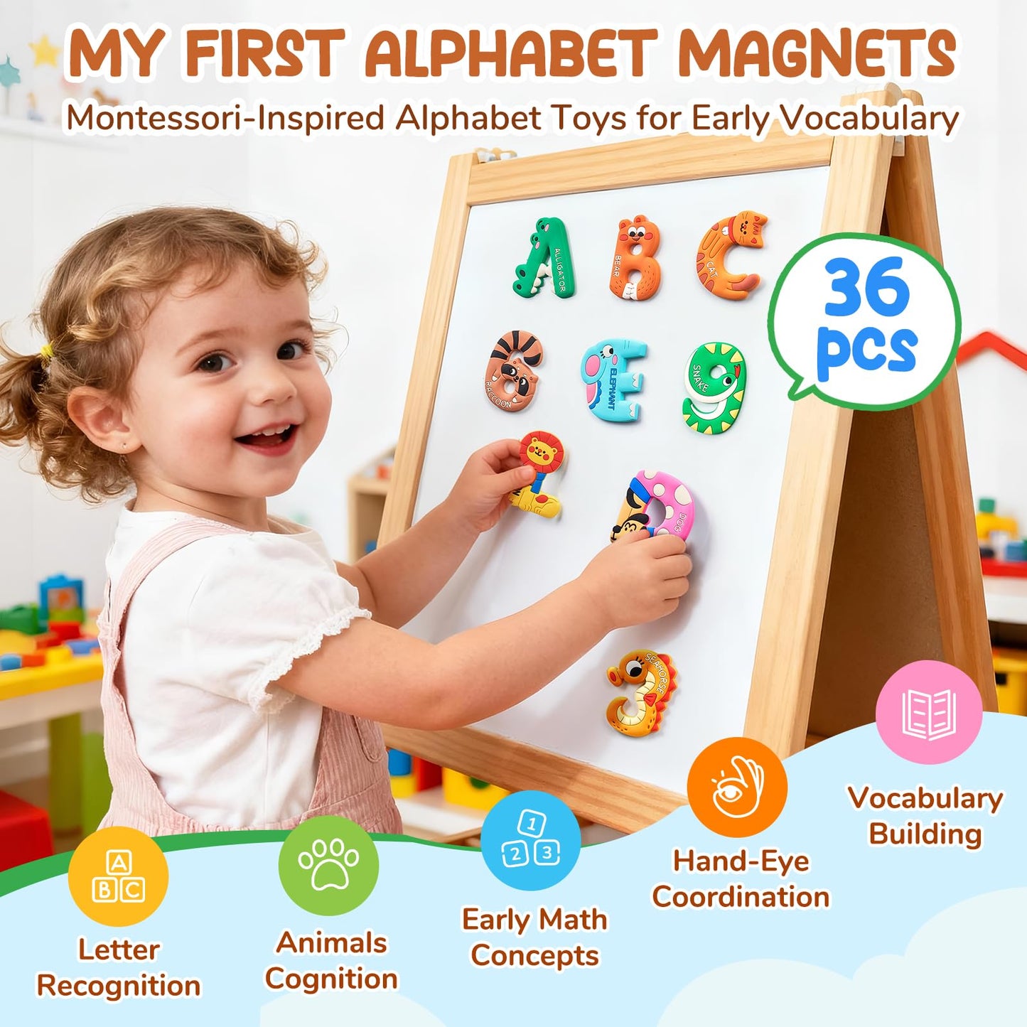 JoyCat Magnetic Letters and Numbers Fridge Magnets, Soft PVC Learning Refrigerator Toy Set for Kids & Toddlers, 26 Animal Alphabet Letters and 0-9 Numbers, Birthday Gifts for Baby Boys and Girls