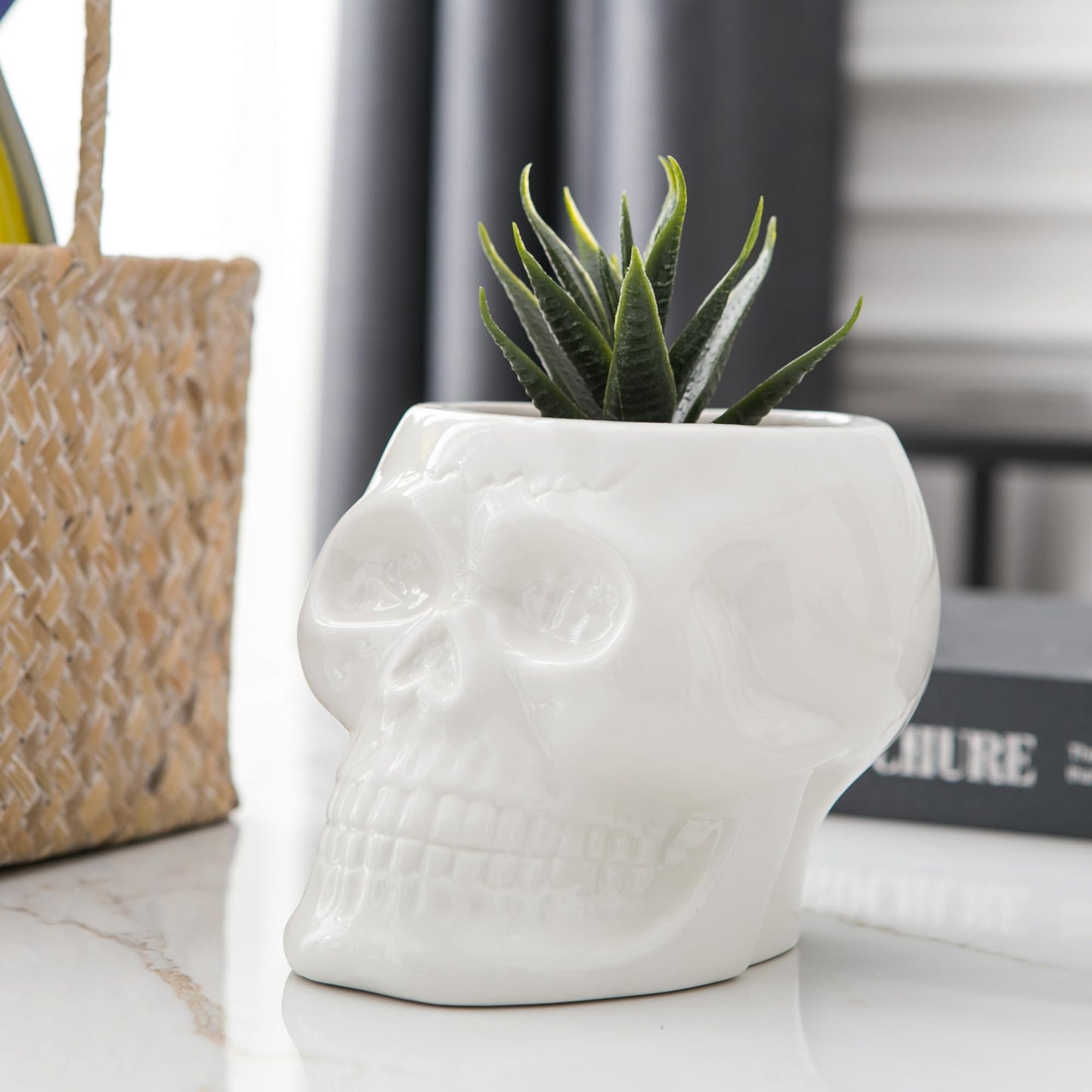 Tanvecle Skull Planter Pots, Skeleton Vase for Succulent, Flowers, Gothic Centerpiece for Table, Punk Home Decor and Accessories, Halloween and Day of The Dead Decorations - White