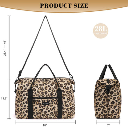 ADVEZO Duffle Bag for Travel Foldable Leopard Print Carry on Travel Bag, Small Medium Weekender Overnight Bags for Women, 40L Waterproof Sport Gym Bag for Men with Computer Compartment (leopard print)