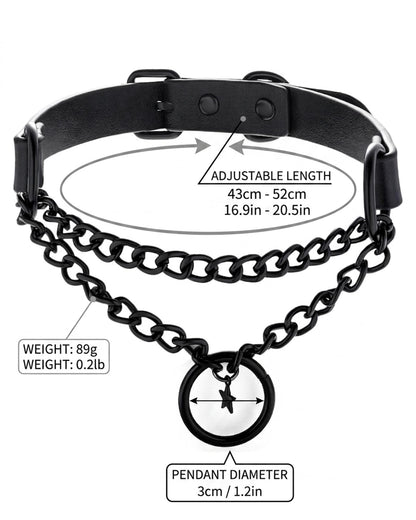 rgwtgkyh Black Gothic Star O-Ring Choker Necklace for Women Stainless Steel Leather Chain Punk Grunge Emo Alternative Statement Jewelry Gift