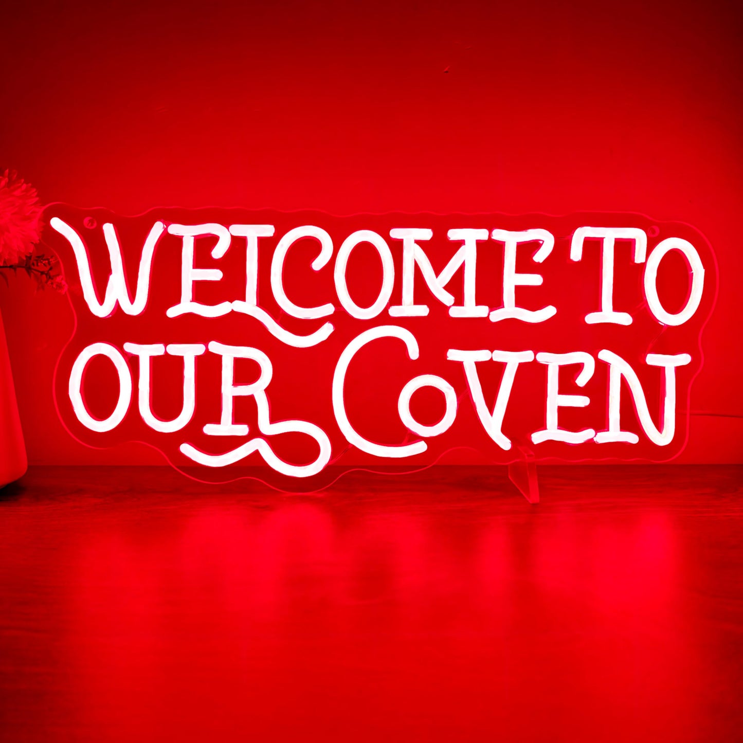 Welcome to Our Coven Red Neon Sign Witchy Room Decor Gothic Aesthetic Light Mystical Gift USB Powered with Dimmer for Bedroom Home Party Wall Decor