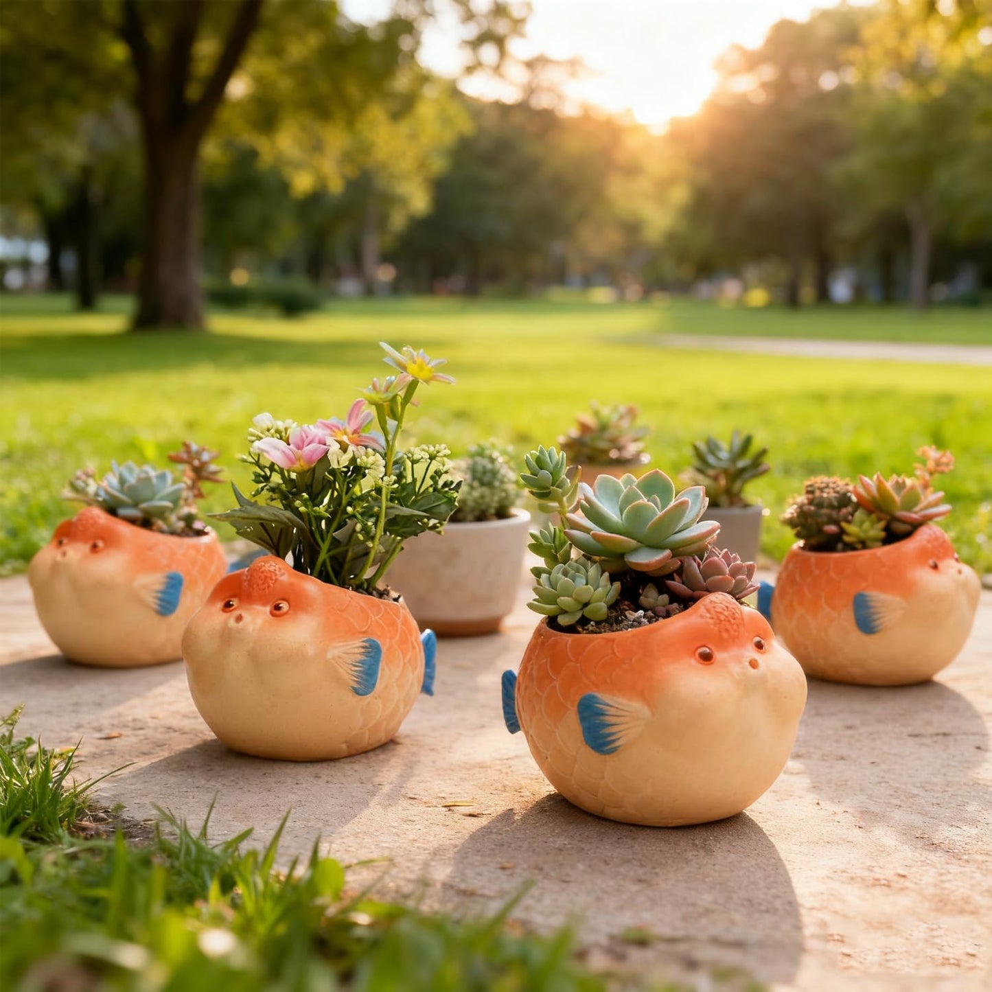 SYASDZHO Fish Ceramic Planters Cute Plant Pots Animal Shaped Small Flower Pots with Drain Hole Succulent Pot Ceramic Planter for Home Garden Office Desktop Decoration - Plants Not Included (Fish)