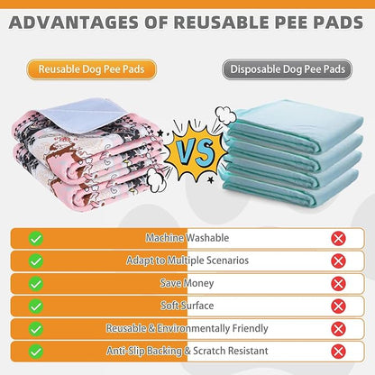 KOOLTAIL Washable Pee Pads for Dogs, 4 Pack Super Absorbent Reusable Puppy Training Pads Waterproof, Nonslip and Leak-Proof Dog Pee Pads, Large Pet Mats Whelping Pads for Floor, Crate, Couch, 24"x36"