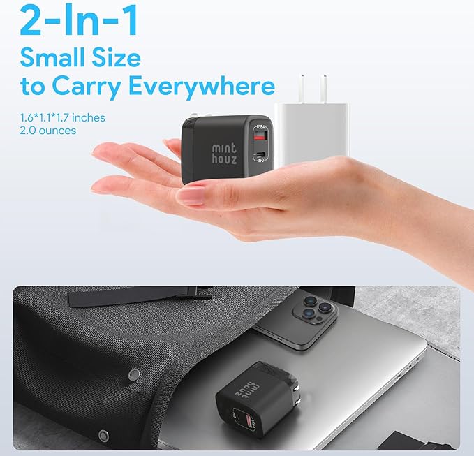 Minthouz 35W USB C Fast Charging Charger, Dual-Port GaN Nano Charger with Foldable Plug for iPhone 17/16/15 Series, iPad, Galaxy S24 Ultra and More Series