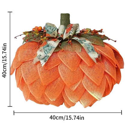 Autumn Burlap Pumpkin Wreath - Farmhouse Fall Decor with Berry Accents, Halloween Thanksgiving Wreath for Front Door and Wall Decor