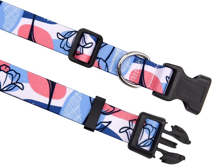 MarukoPet Dog Collar, Adjustable for Small Medium Large Dogs Puppy, Cute Design with Bohemia Floral Tribal Geometric Patterns Boys Girls Dog Collar(Rose Line-XS)