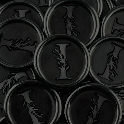 100Pcs Black Wax Seal Stickers Handmade Vintage Botanical Leaves Adhesive Letter Wax Stickers for Wedding Party Invitations, Envelope, Gift Wrap, Christmas(Initial I, Black)