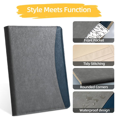 [BRAVE ELK] A4 Clipboard Folder with 25 Memo Sheets, PU Leather Padfolio Business Organizer, Professional Resume Portfolio with Pen Holder, Document Case for Job Interview, Conference, Office
