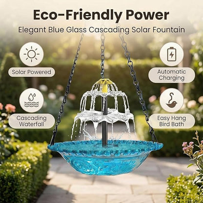 Solar Hanging Bird Bath Fountain, 2026 New 3 Layers Solar Powered Bird Bath Fountain, Outdoor Humming Birds Cascade Baths Fountains, Garden Patio Yard Backyard Lawn Decor (Pink)