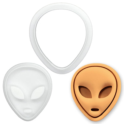 BAKERLOGY Alien Mini Cookie Cutter and Stamp Set – UFO Extraterrestrial Biscuit Fondant Embosser for Sci-Fi Space Theme Baking, Halloween Party Cupcake Decoration