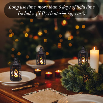 LLQ (8Pack-5Inch) Mini Lantern with Flickering LED Candle for Table Centerpiece, Black Halloween Decorations, Small Hanging Decorative Lantern for Wedding Christmas, Fall Garden Party Decor for Home