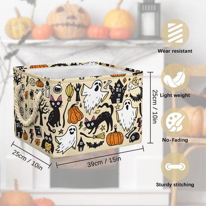 Casuru Halloween Ghost Basket Pumpkin Black Bat Boo Spooky Basket with Handles Foldable Halloween Gifts Storage Bins Boxes for Party Home Bedroom Decor