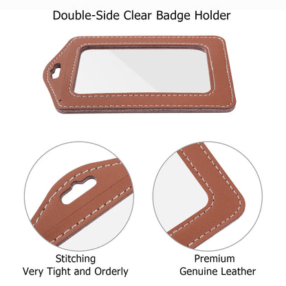 Vividwise 3 Pcs Vertical Leather Badge Holders, Black/Brown/Gray ID Holder for Lanyard, Waterproof Clear Card Holder for School ID Office ID, ID Protector for Women,Men