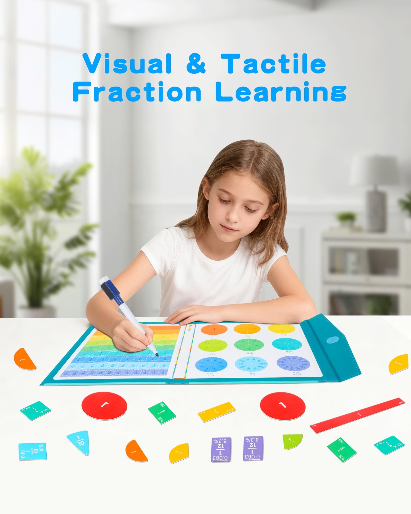 Magnetic Fraction Demonstration Book, 102 Pcs Magnetic Fraction Tiles & Circles Set for Kids, Fraction Manipulatives Montessori Math Games for Elementary School