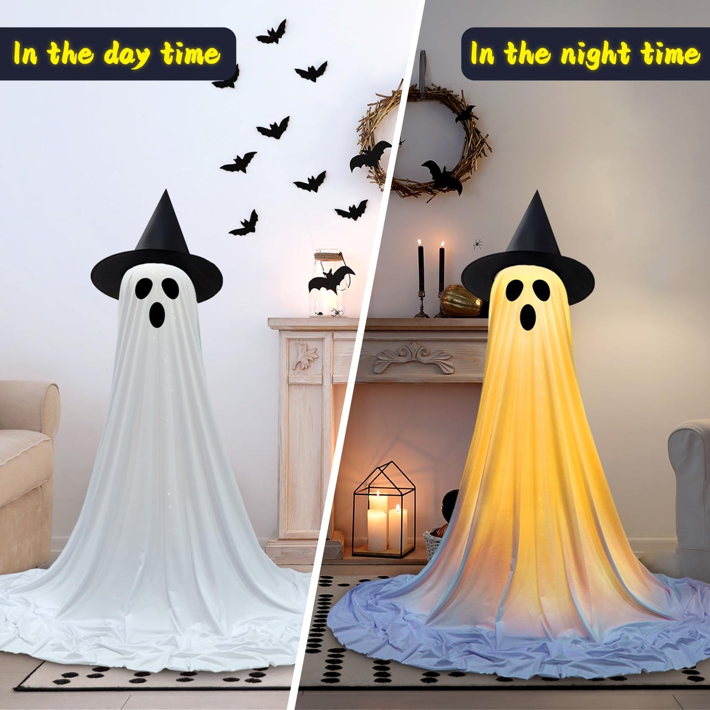 Justforjoyful 4 Packs Halloween Ghost Decor Light Up Ghost Kit Outdoor Indoor Spooky Halloween Party Decorations with Easy Assembly