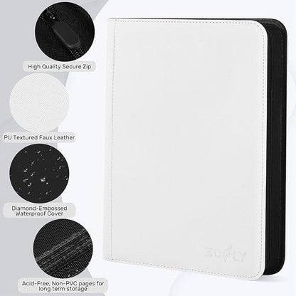1000+ Pockets Trading Card Binder, 16 Pockets Zipper Binder Card Album, 32 Pack Double-sided Side Loading Non-Ring Card Binder, Card Holder Folders for MTG, TCG, Game Cards & Sports Cards, White