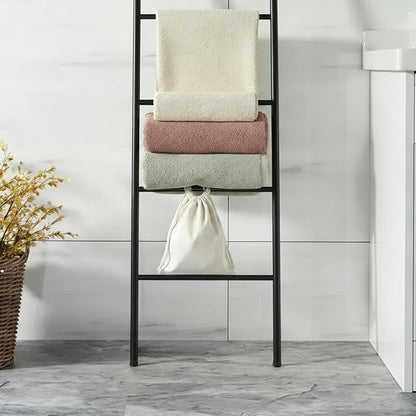 6-Tier Blanket Ladder 68 Inch Wall-Leaning Towel Rack for Living Room and Bedroom, Easy Assembly - Black