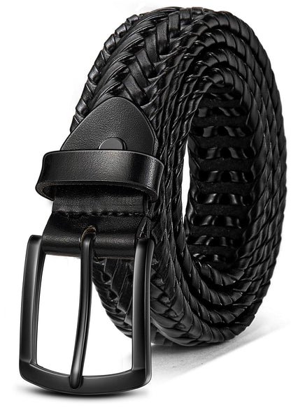 KEMISANT Men Belt, Braided Belt Comfortable For Men Casual Jean Golf 1 3/8"(Black,26"-30" Waist Adjustable)