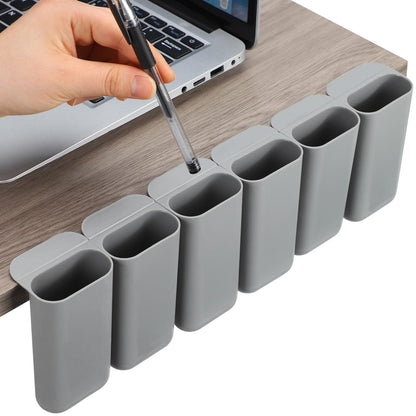 Resurhang 6 Pcs Monitor Pen Pencil Holders DIY Screen Pen Holder Computer Monitor Pencil Holder Desktop Accessories PP Self Adhesive Desk Organizer for Office Classroom Gadget Storage(Gray)