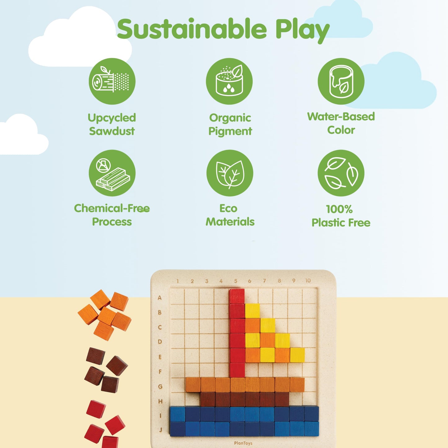 PlanToys® 100 Counting Cubes Wooden Montessori Math and Sorting Set | Early Numeracy, Colour Matching, Pattern Making and Logic Exploration | Eco Friendly Educational Cubes for Hands On Learning