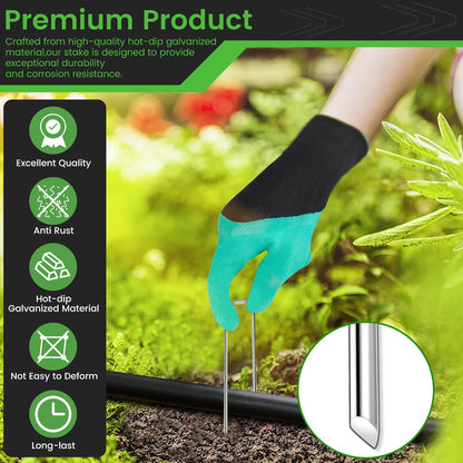 200 Pack 6 Inch Landscape Staples + 1 Hook 11 Gauge Heavy Duty Galvanized Garden Stakes, U-Shaped Ground Pins for Weed Barrier Fabric, Drip Irrigation Tubing, Sod, Lawn & Christmas Outdoor Decorations