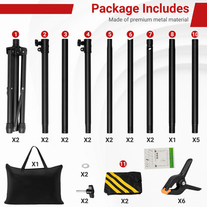 Backdrop Stand, Adjustable 10x7.5 FT Background Stand Backdrop for Parties, Photo Video Studio, Portable Photography Backdrop Stand with Carrying Bag, 6 Backdrop Clamps, and 2 Stand Bags