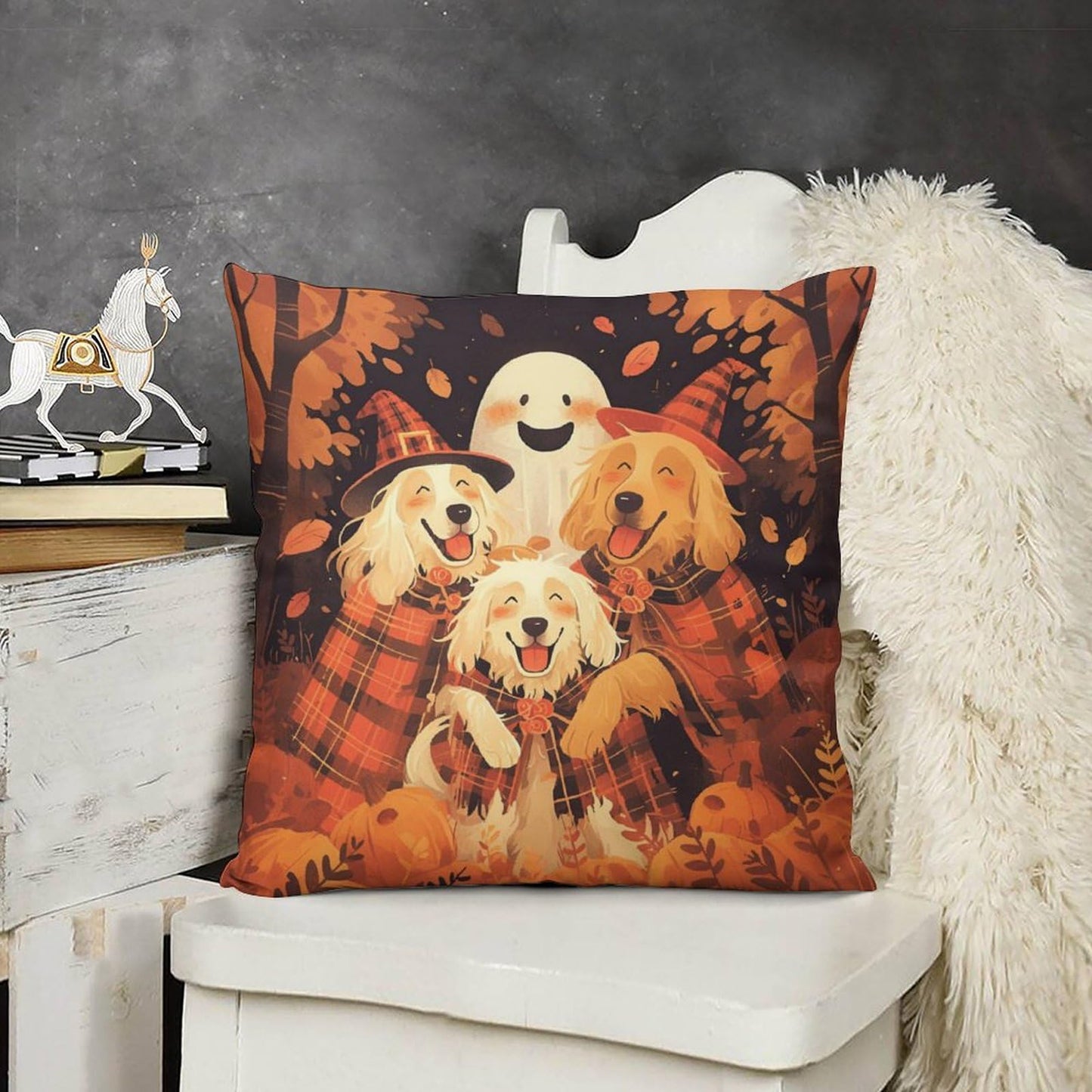 Joyidec Pack of 4 Fall Fall Leaves Dog Halloween Decorative Throw Pillow Covers 22 x 22, Soft Square Cushion Case Pillow Cases Set for Farmhouse Home Couch Sofa Decor, Christmas Pillows Decorations
