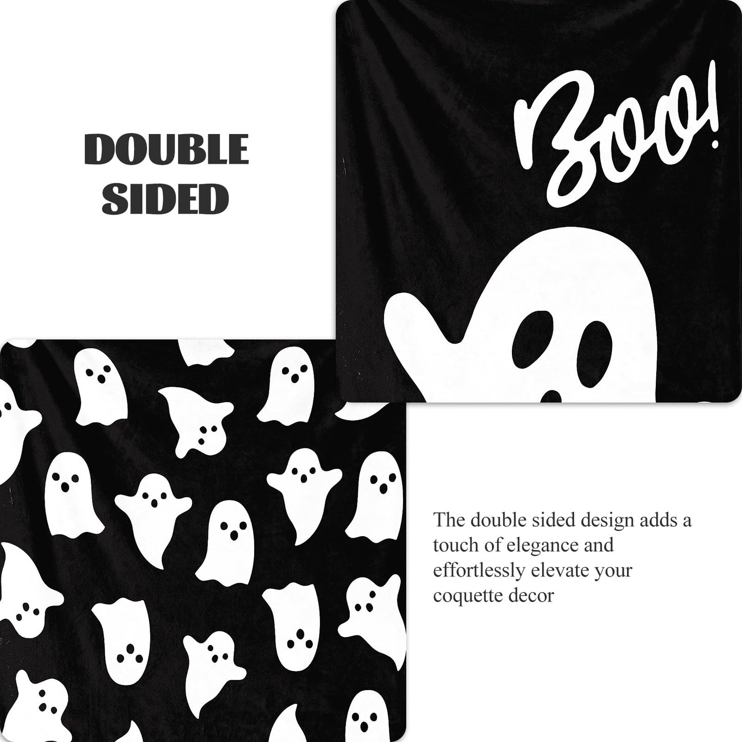 JarThenaAMCS Halloween Ghost Fuzzy Blanket Black White Cute Ghost Boo Throw Blanket Double-Sided Soft Cozy Flannel Blankets for Party Home Bed Sofa Couch, 50 x 60 Inch
