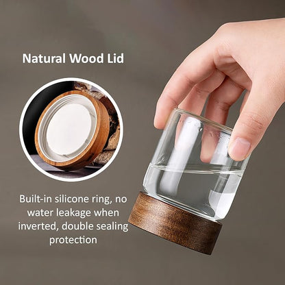 12 oz/350 ml Clear Glass Storage Canister with Airtight Wooden Lid, Small Overnight Oats Containers, Cute Decorative Salad Jar for Snacks Yogurt Spice Sugar Cereal Fruit Coffee Tea