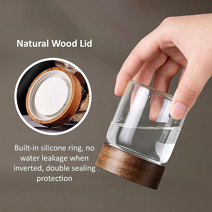 26 oz/850 ml Clear Glass Storage Canister with Airtight Wooden Lid, Small Overnight Oats Containers, Cute Decorative Salad Jar for Snacks Yogurt Spice Sugar Cereal Fruit Coffee Tea -4 Pack