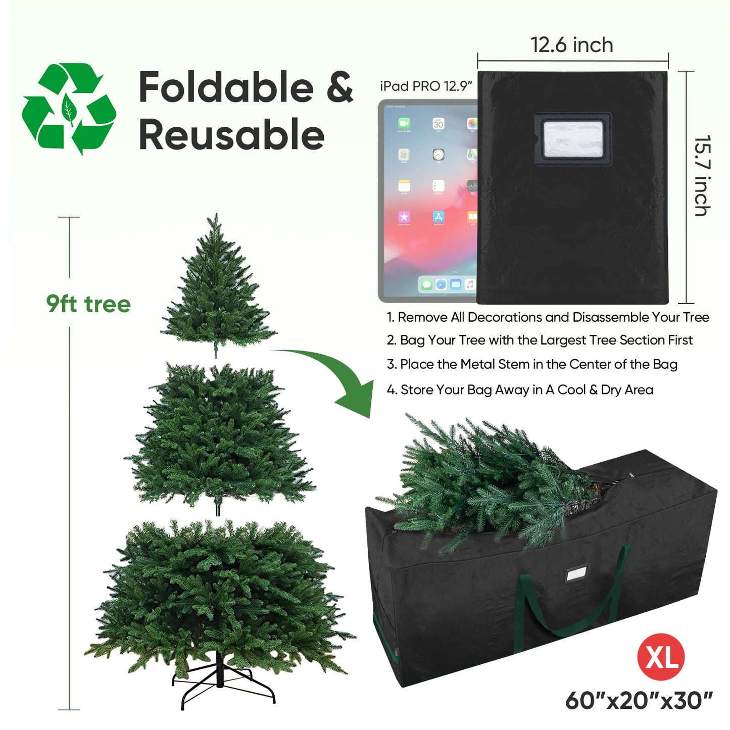 BALEINE 9 ft Christmas Tree Storage Bag, Heavy Duty Extra Large Artificial Christmas Tree Bag with Reinforced Handles and Dual Zippers Wide Opening (Black, 9 ft)