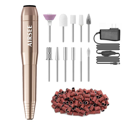 AIRSEE Home Lite USB Mobile Nail Drill Machine for Beginners Portable Nail File Manicure Pedicure Dremel Kit with 6 Bits 26 Sanding Bands for Home Acrylic Gel Nails Polishing DIY,Purple
