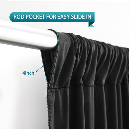 Black Backdrop Curtain 2 Panels-Wrinkle-Free Black Curtains Polyester Photography Drapes for Wedding Birthday Party Photo Background Backdrop Stand- 8 X10FT