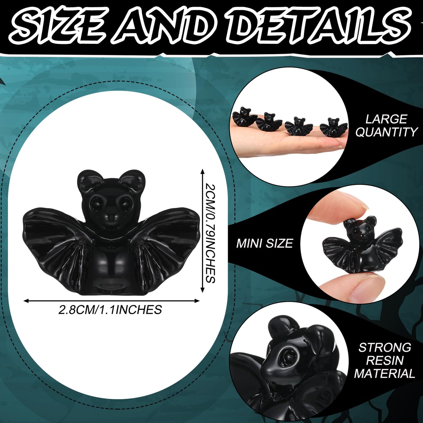 VioraWhite 100 Pcs Halloween Miniatures Mini Resin Bats Black Figures Tiny Resin Animals Decor for Halloween Scene Party Bag Fillers Garden Decor