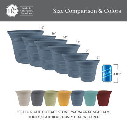 The HC Companies 7 Inch Sedona Round Self Watering Planter Pots, Lightweight UV-Resistant Plastic Indoor & Outdoor Planters, 4-Pack Flower Pots for Garden & Home Decor, Dusty Teal