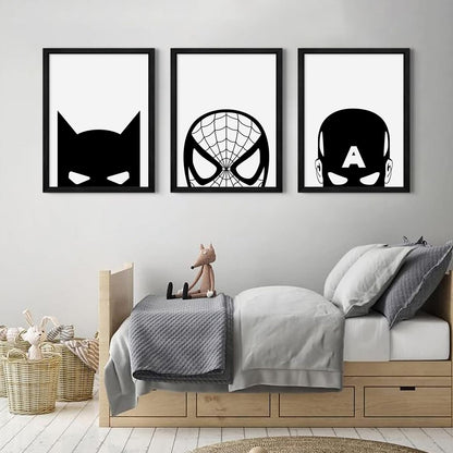 Spiderman Canvas Wall Art Decor Black And White Nursery Wall Art Posters Boys Room Prints Spiderman Posters Pictures Kids Boys Wall Decor Painting for Bedroom Bathroom 12x16 Inch Black Framed Set of 3