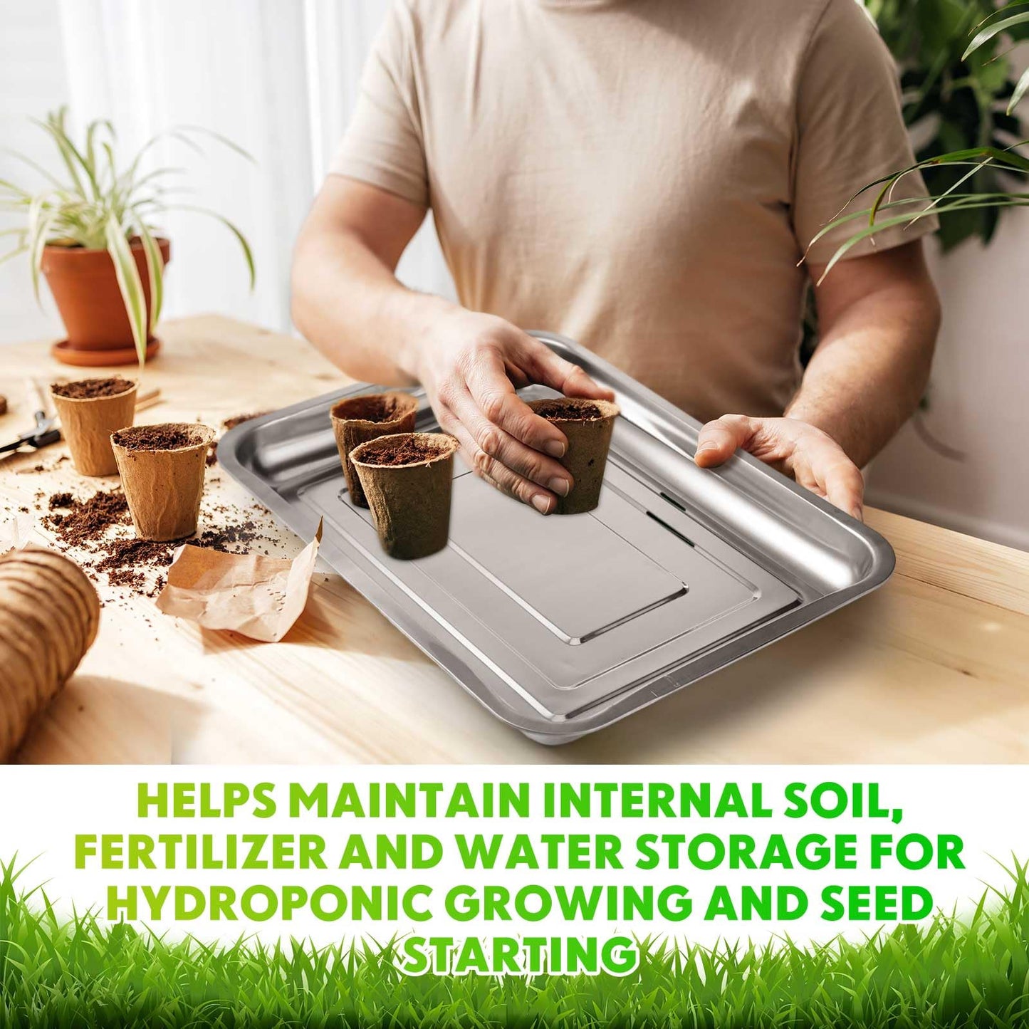 FillTouch 10 Pcs Stainless Steel Seed Starter Tray, Stainless Metal Garden Trays, Nursery Seedling Pots for Collection Transplantation & Propagation Flats, No Drain Holes(15.8 x 11.8 x 1.4 Inch)