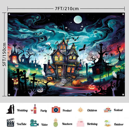LDWLYW Halloween Cemetery Backdrop Horror Halloween Party Decorations Scary Haunted House Graveyard Wall Banner Photography Background Indoor Outdoor Photo Booth Props for Kids 7x5 ft