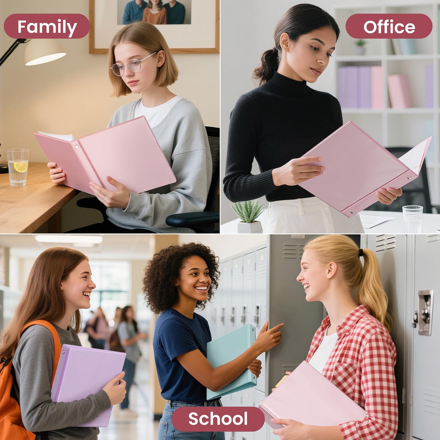 SUNEE 3 Ring Binder 1 Inch 2 Pack, Clear View Binder Three Ring PVC-Free (Fit 8.5x11 Inches) for School or Office Supplies, Pink
