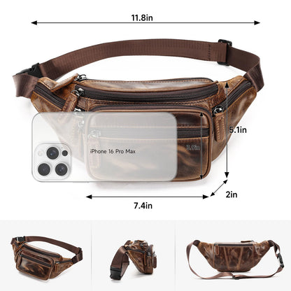 Genuine Leather Fanny Pack for Men Belt Bag Women Waist Purse Small Hiking Running Waist Pack for Phone Bum Hip Bags Shoulder Crossbody Bags