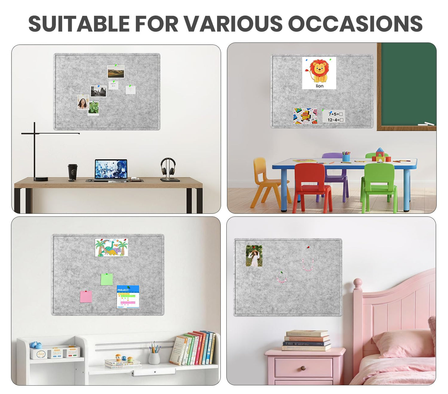 Large Bulletin Board - 60 X 36 inches Decorative Felt Pin Board - 5' x 3' Cork Board Alternative for Wall - Foldable Photo Board Self-Adhesive Vision Board Prayer Board with 30 Pushpins - Silver Gray