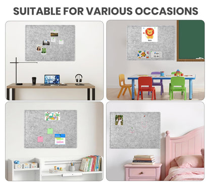 Large Bulletin Board - 60 X 36 inches Decorative Felt Pin Board - 5' x 3' Cork Board Alternative for Wall - Foldable Photo Board Self-Adhesive Vision Board Prayer Board with 30 Pushpins - Silver Gray