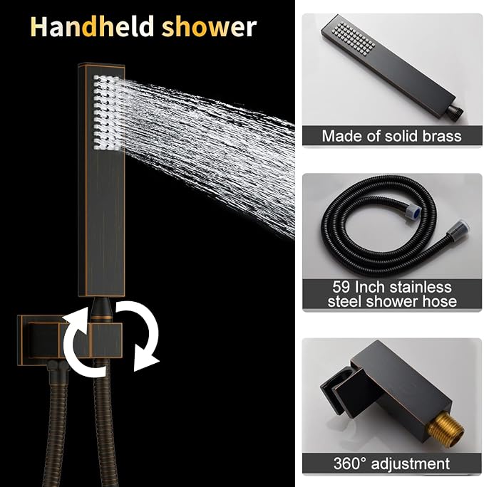 AYIVG Oil Rubbed Bronze Thermostatic Rainfall Shower Mixer System Set 16 x 26 Inch Full Body Shower Jets System 64 Color LED Shower Faucets Sets Complete Temperature Display Shower System Set