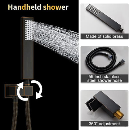 AYIVG Oil Rubbed Bronze Thermostatic Rainfall Shower Mixer System Set 16 x 26 Inch Full Body Shower Jets System 64 Color LED Shower Faucets Sets Complete Temperature Display Shower System Set