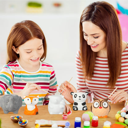 Sunnychicc 12 Sets Christmas DIY Ceramic Animal Succulent Pots Figurines Unpainted Ceramic Bisque Paintable Animal Flowerpots with Drainage Hole Ready to Paint for Kids Classroom Craft Project