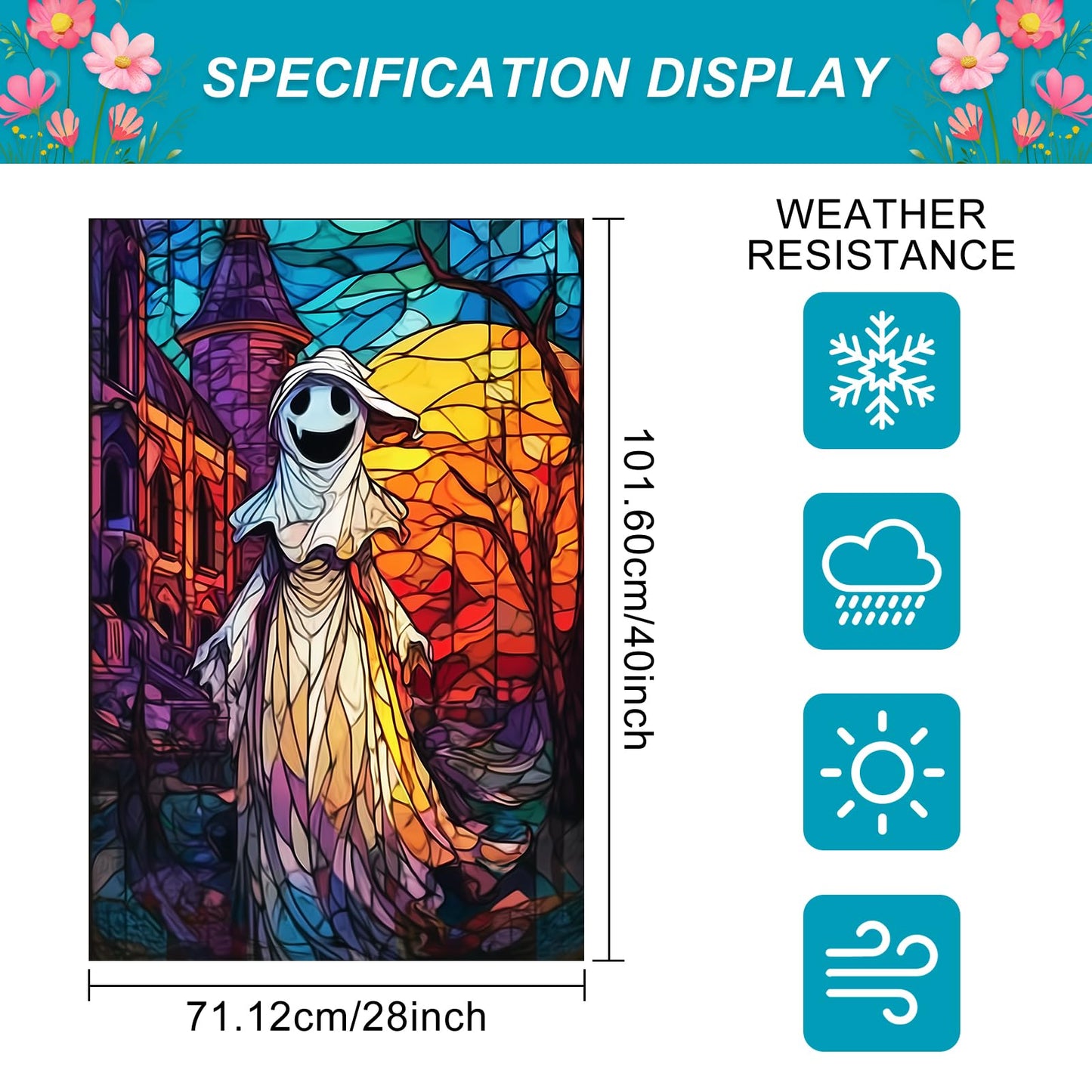 BlissYard Spooky Ghost Halloween House Flag 28 x 40 Inch Double Sided Stained Glass Church Sunset Fall Garden Flag Banner Background for Autumn Porch Yard Outdoor Decor Holiday House Flags