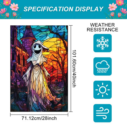 BlissYard Spooky Ghost Halloween House Flag 28 x 40 Inch Double Sided Stained Glass Church Sunset Fall Garden Flag Banner Background for Autumn Porch Yard Outdoor Decor Holiday House Flags
