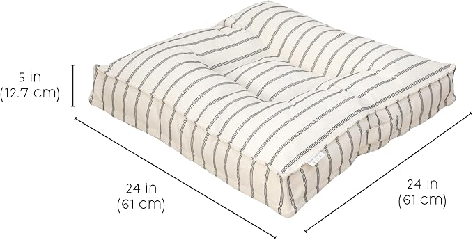 Harry Barker Striped Pillow Dog Bed, Luxury Washable Pet Bed with Recycled Fill, Soft Square Cushion Bed for Small Dogs & Cats, Cream & Black